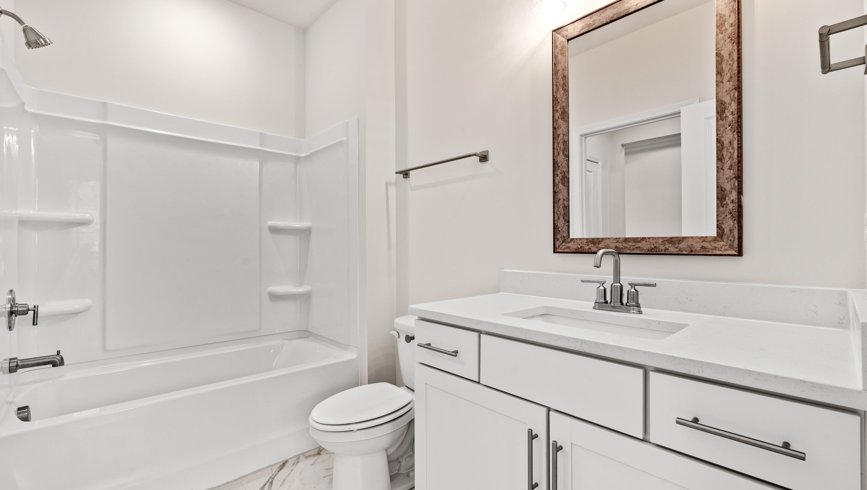 Bathroom with vanity sink.