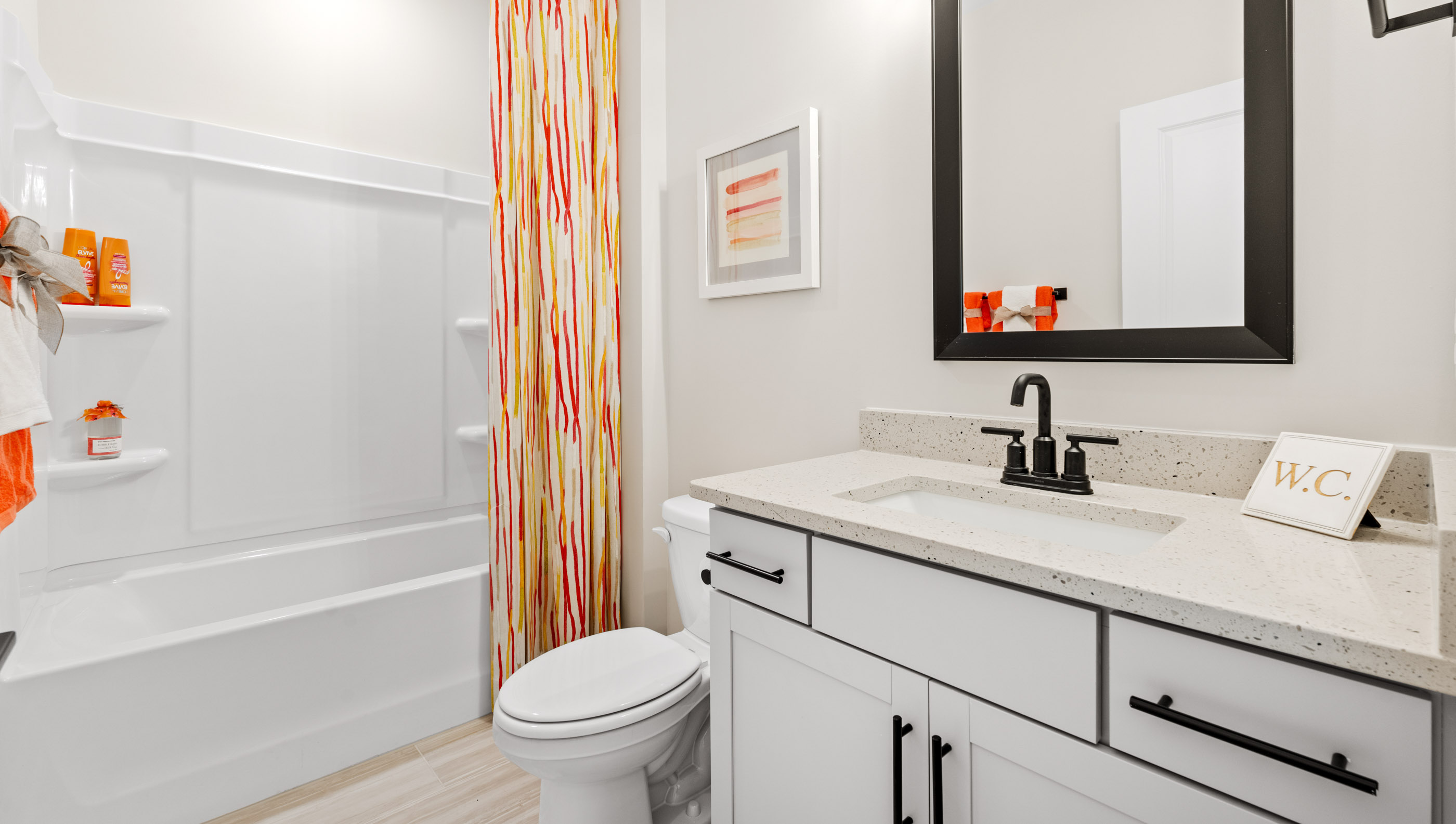 Bathroom with vanity sink.