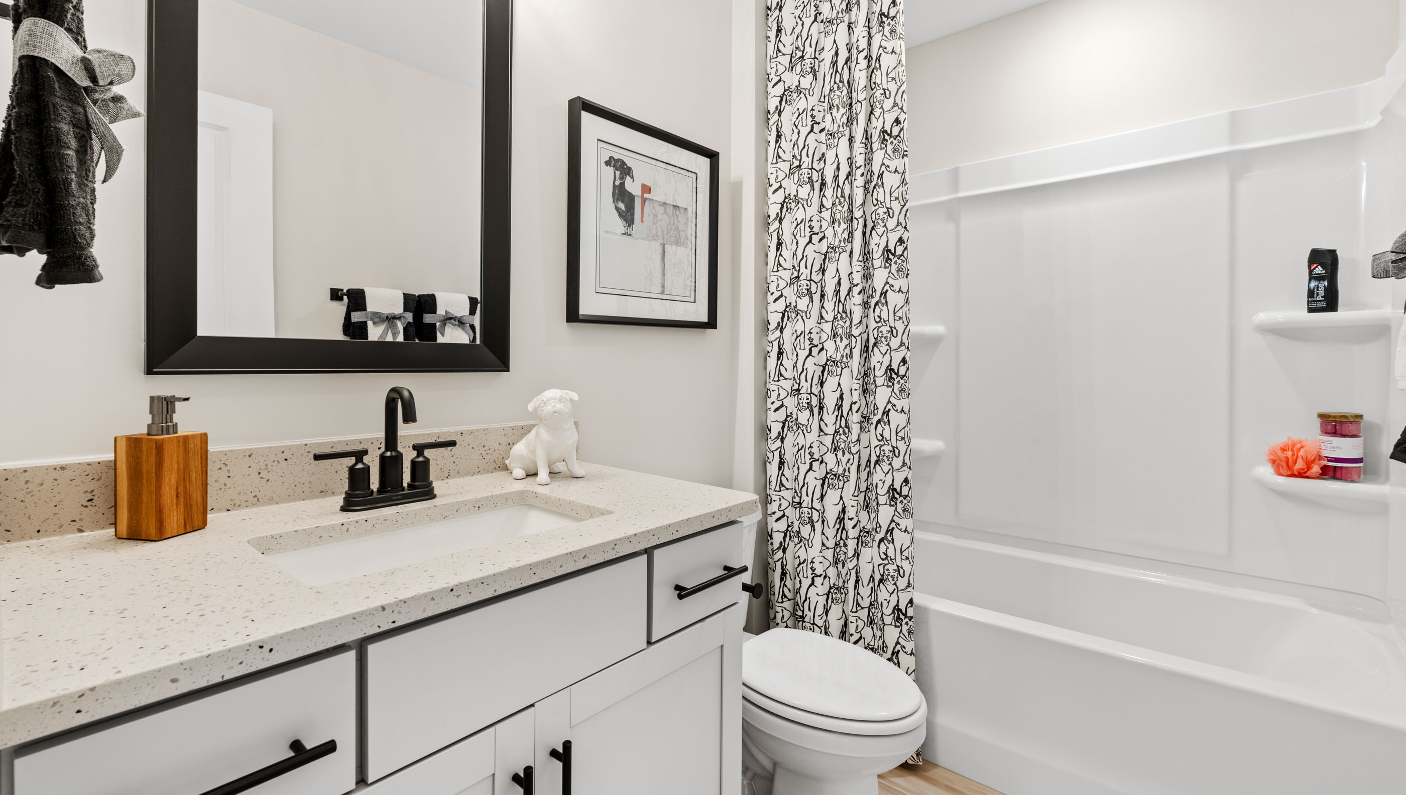 Bathroom with vanity sink.