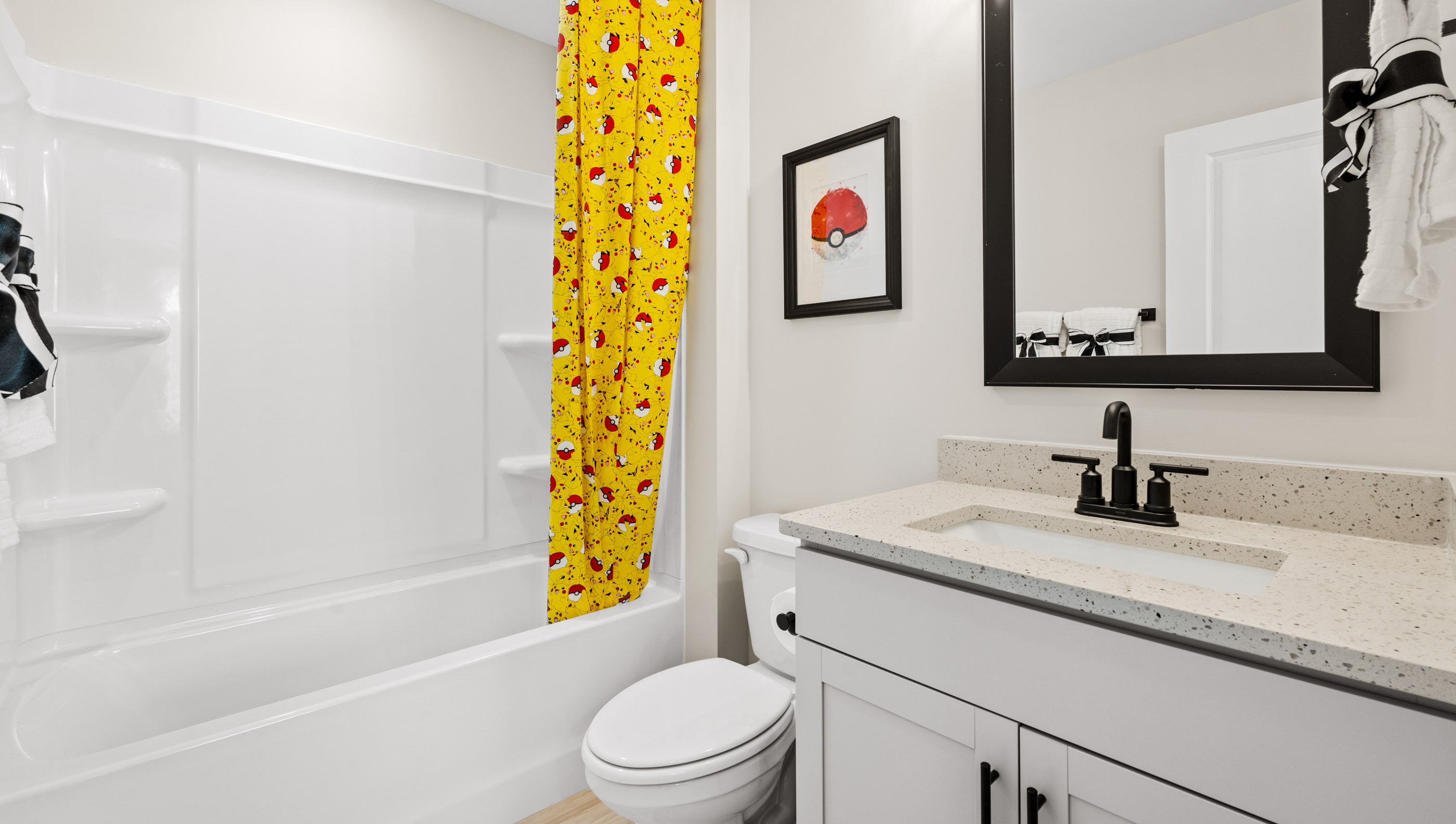 Bathroom with vanity sink.