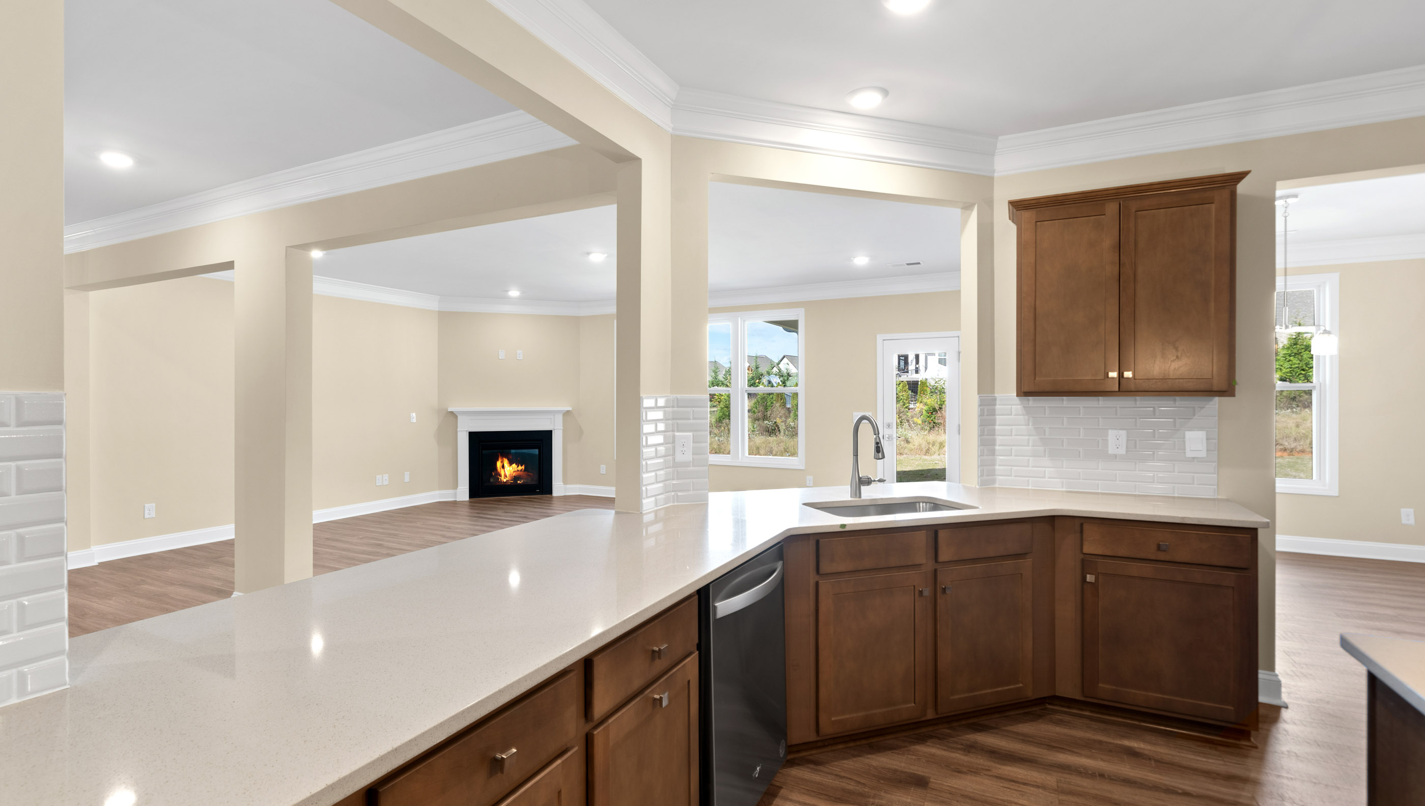 View from kitchen of family room.
