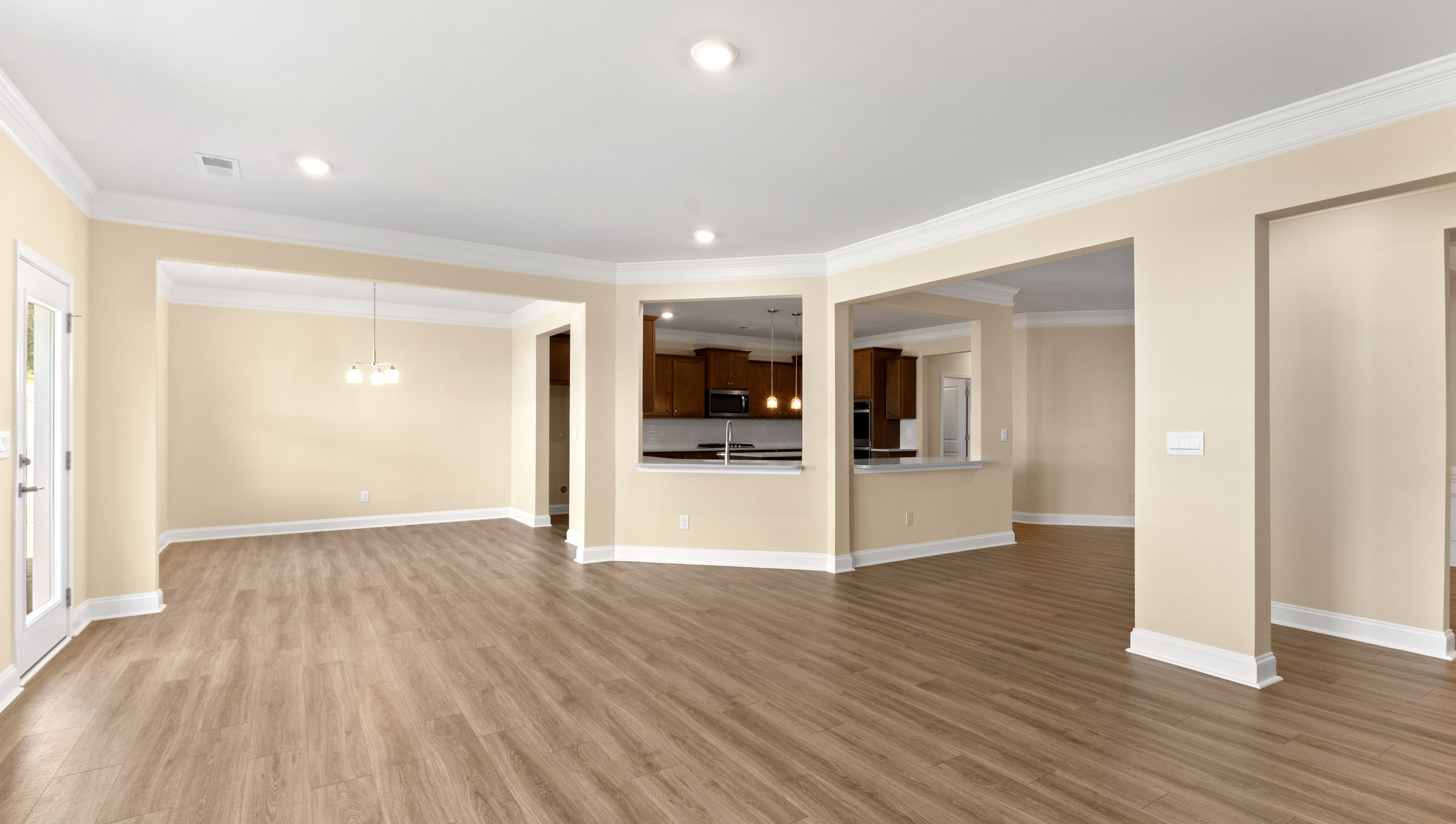 View of breakfast room and kitchen from the family room.