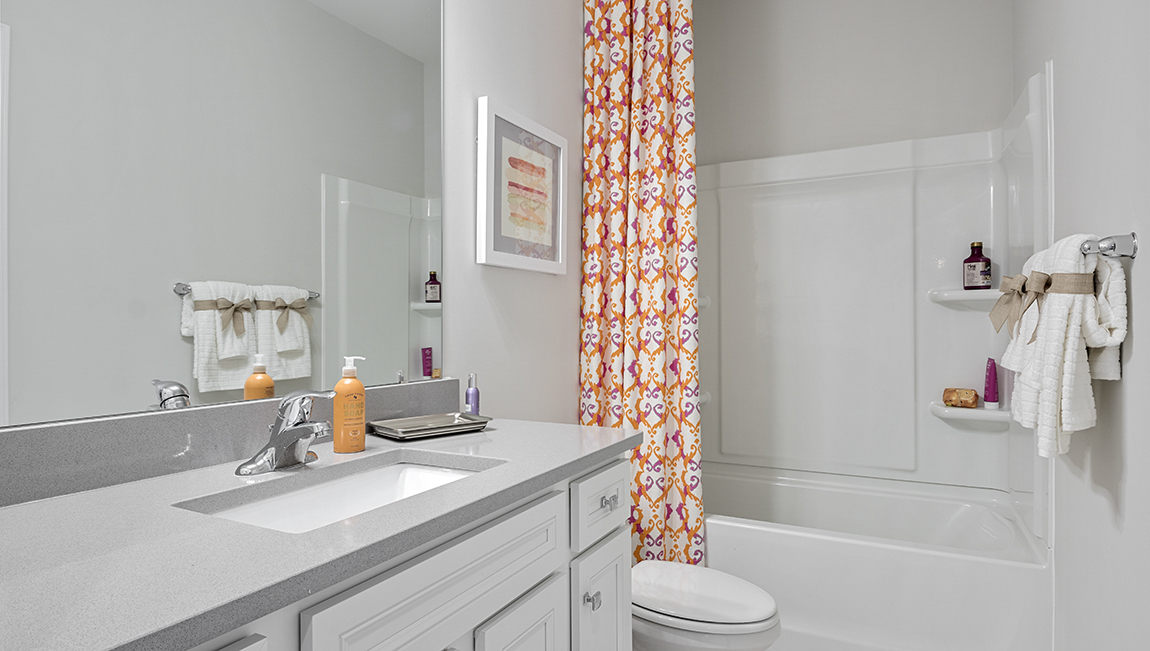 Bathroom with vanity sink.