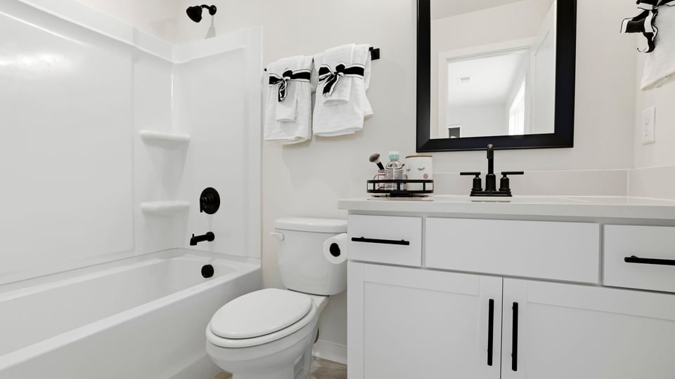 Bathroom with vanity sink.