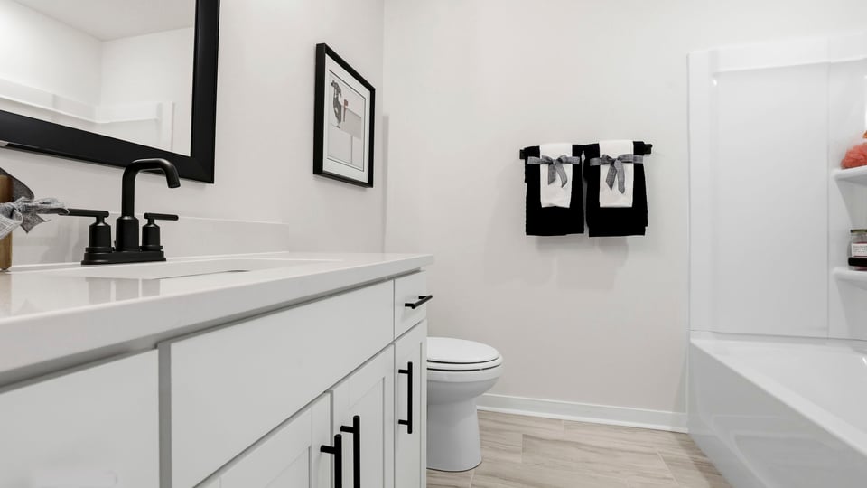 Bathroom with vanity sink.