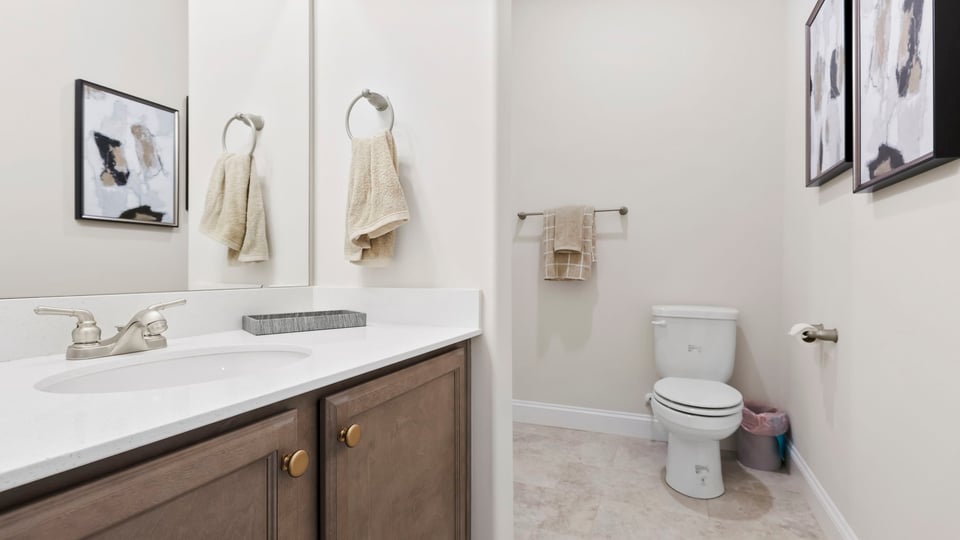 Bathroom with double vanity sink.