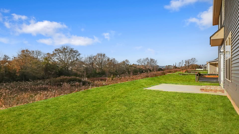 Back exterior with large backyard.