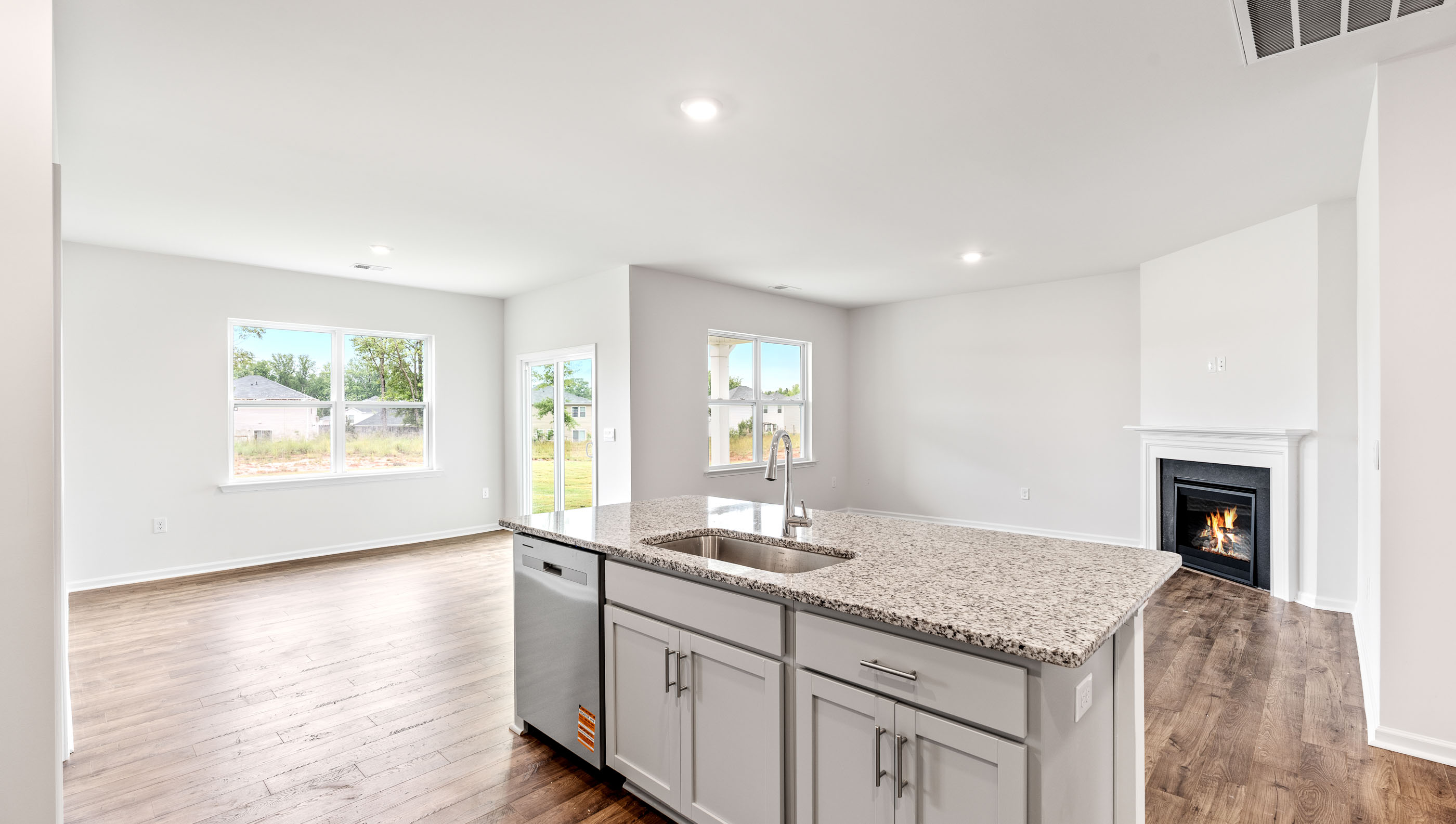 View from kitchen of the open floorplan.