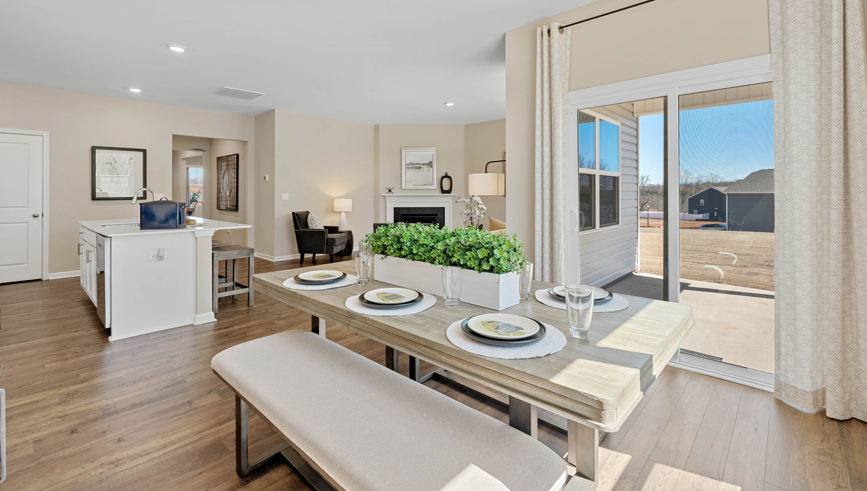 Dining area with windows.