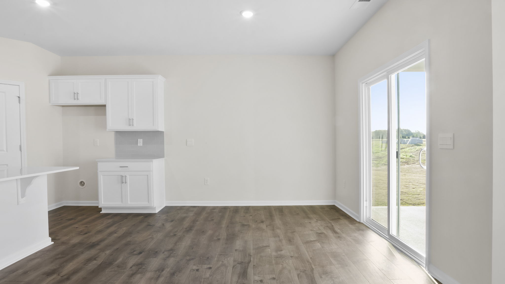 Family room with windows.