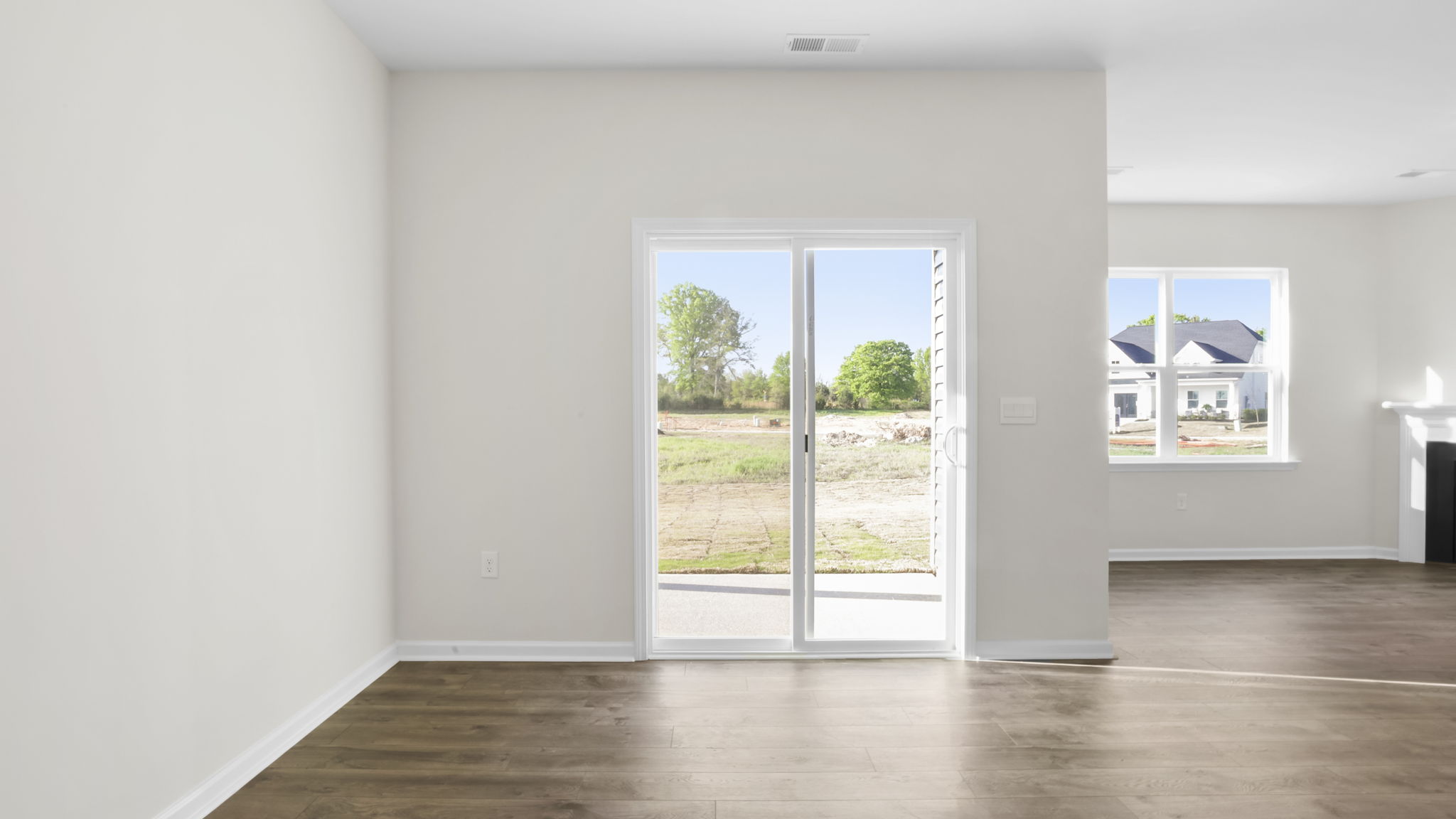 Family room with windows.
