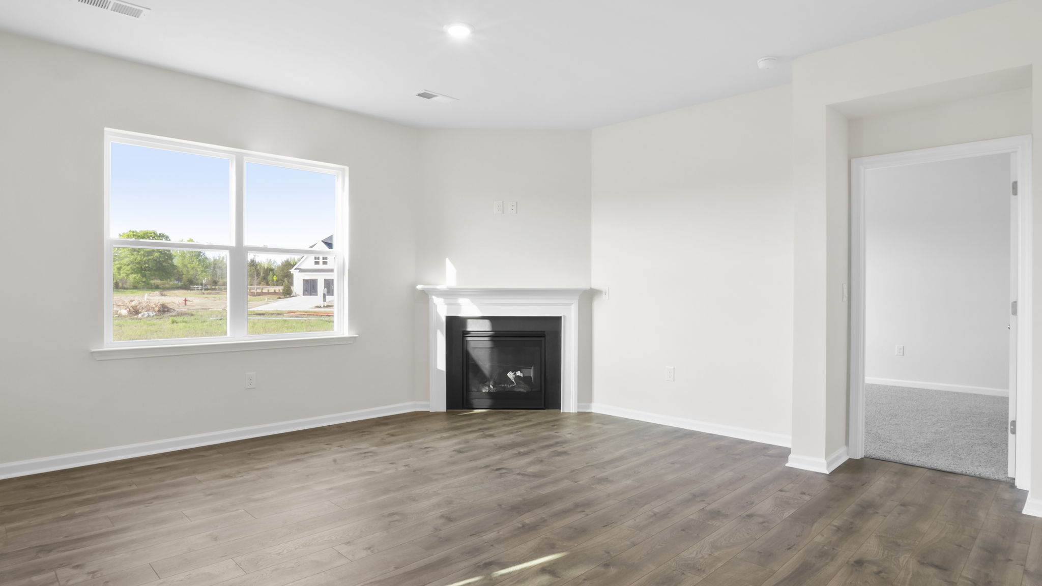 Family room with windows.