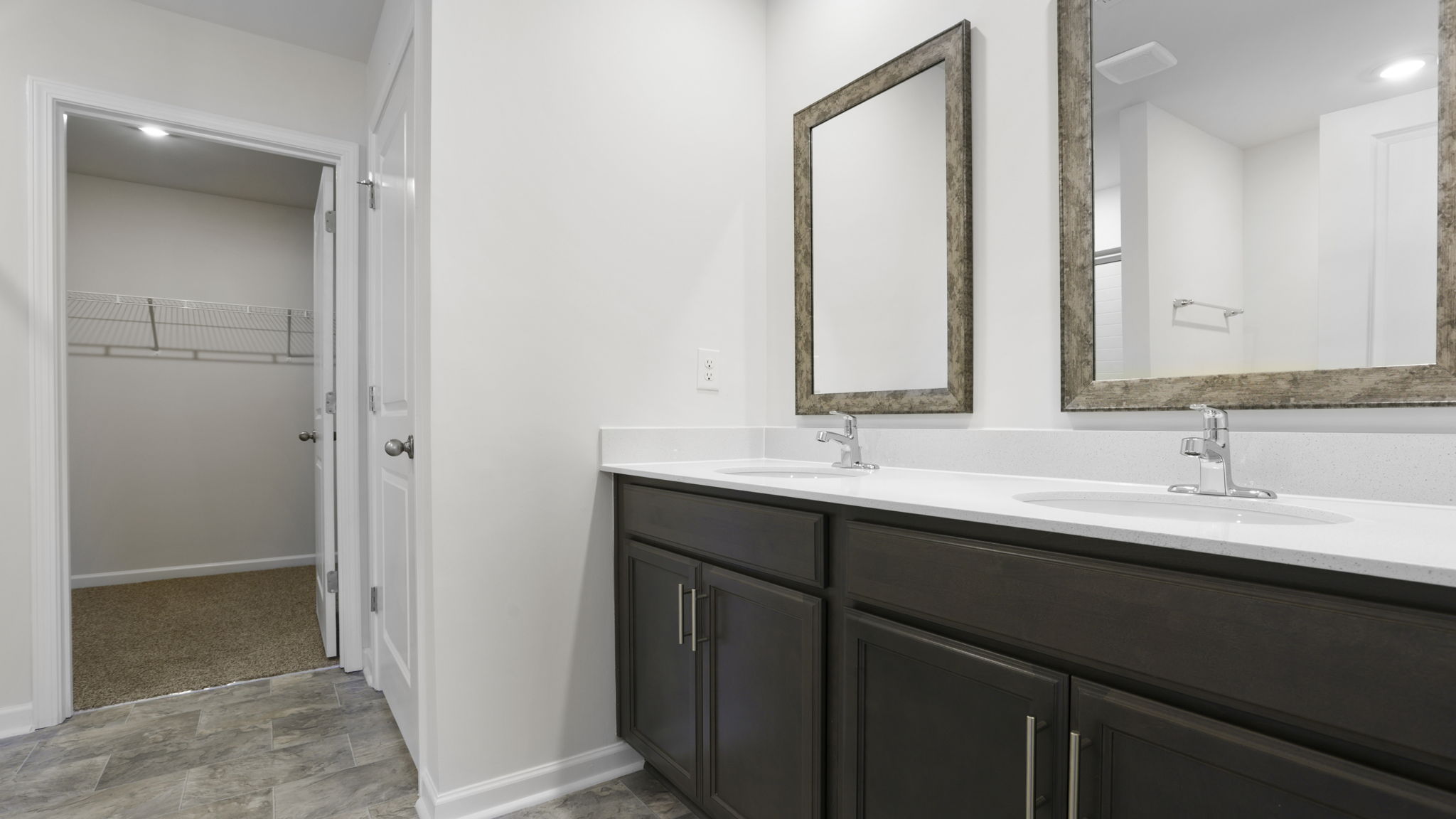 Bathroom with double vanity sink.