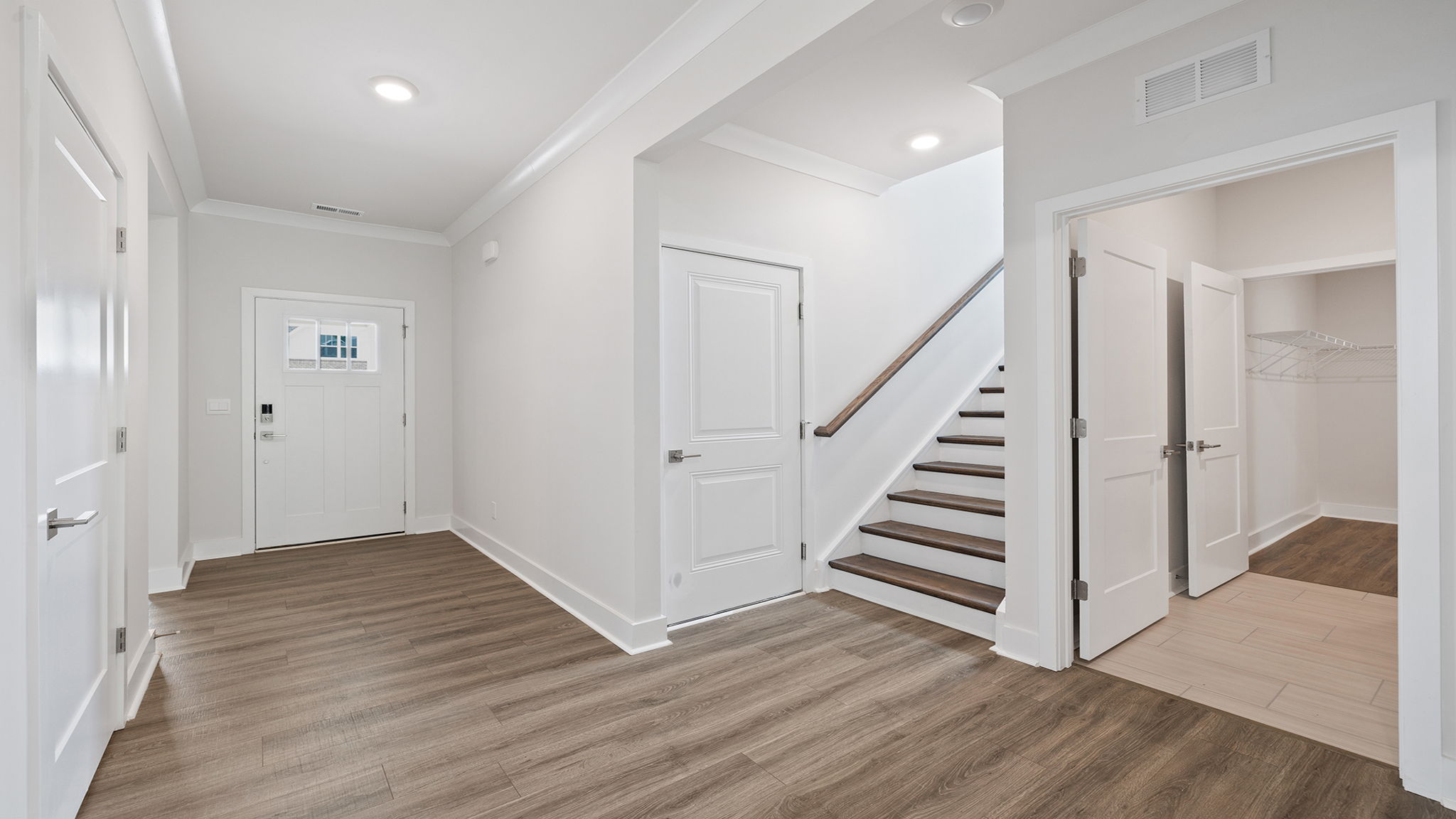 Living area with stairs.