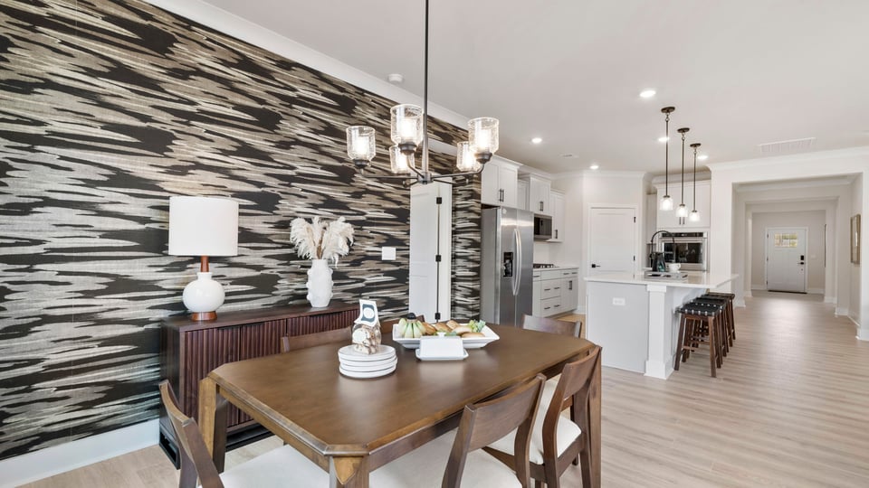 Dining room with windows.