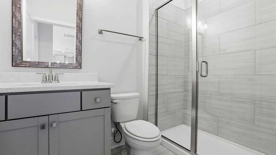 Bathroom with vanity sink.