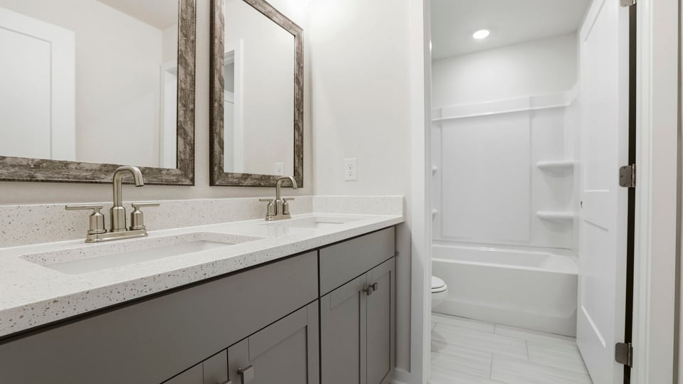Bathroom with vanity sink.