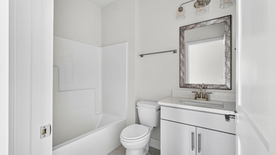 Bathroom with vanity sink.
