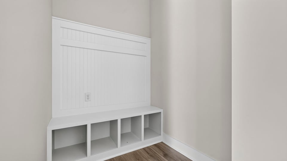 Hallway with storage.