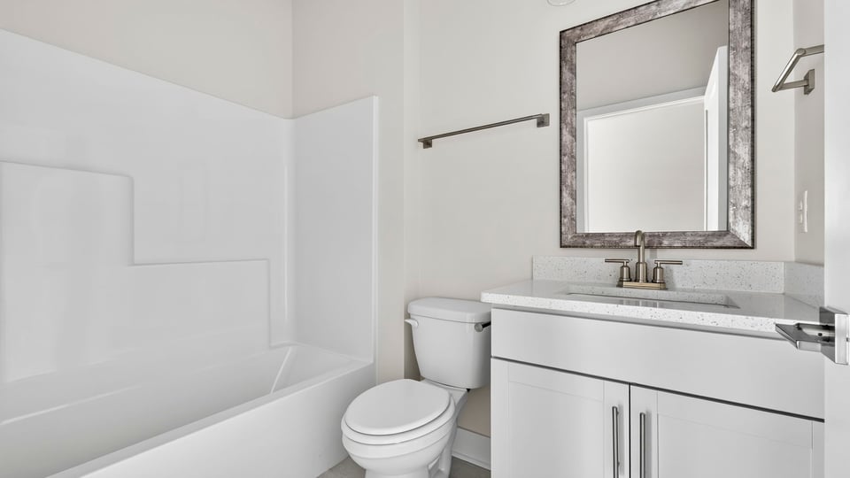 Bathroom with vanity sink.