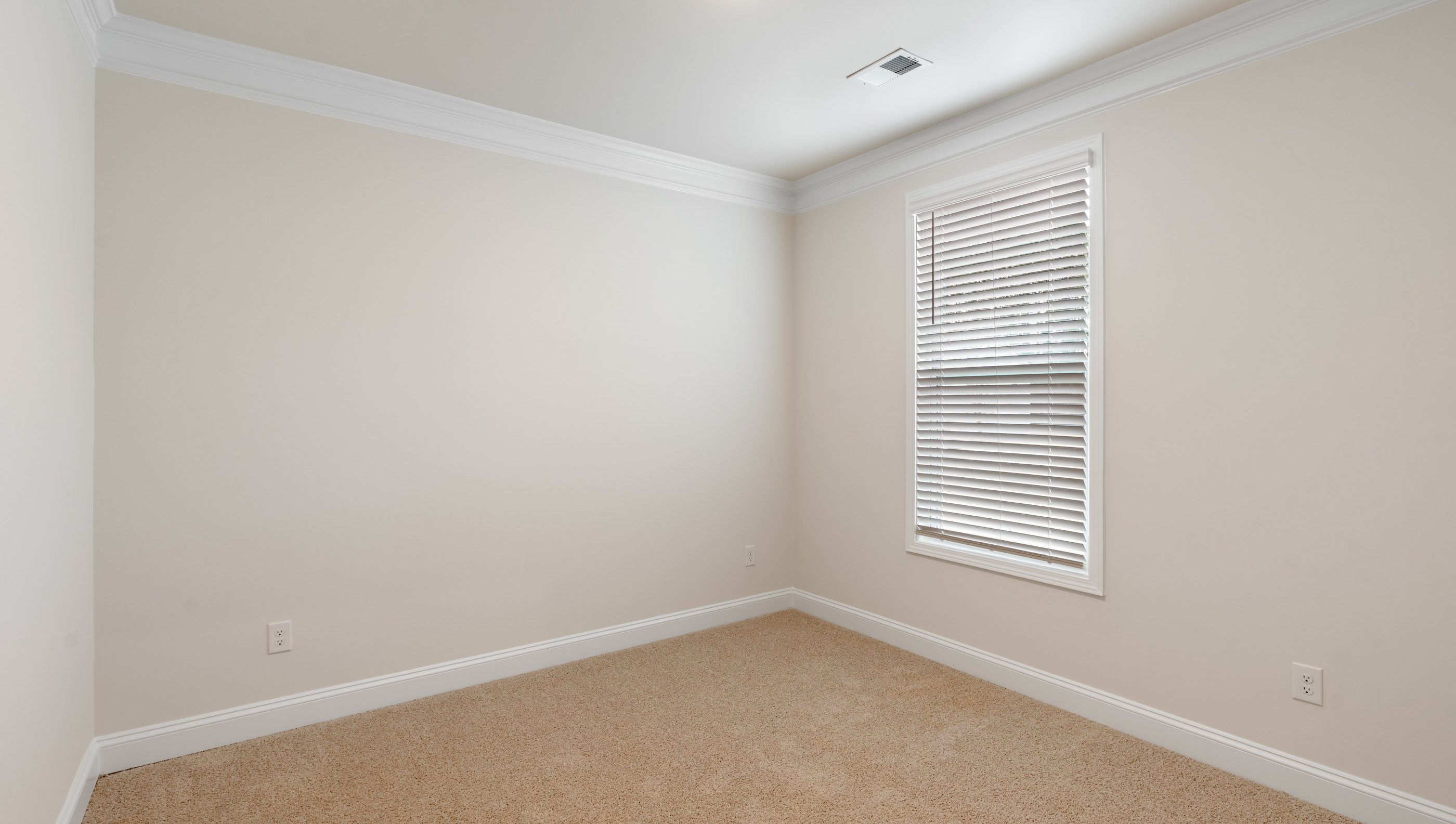 Bedroom with carpet and window.