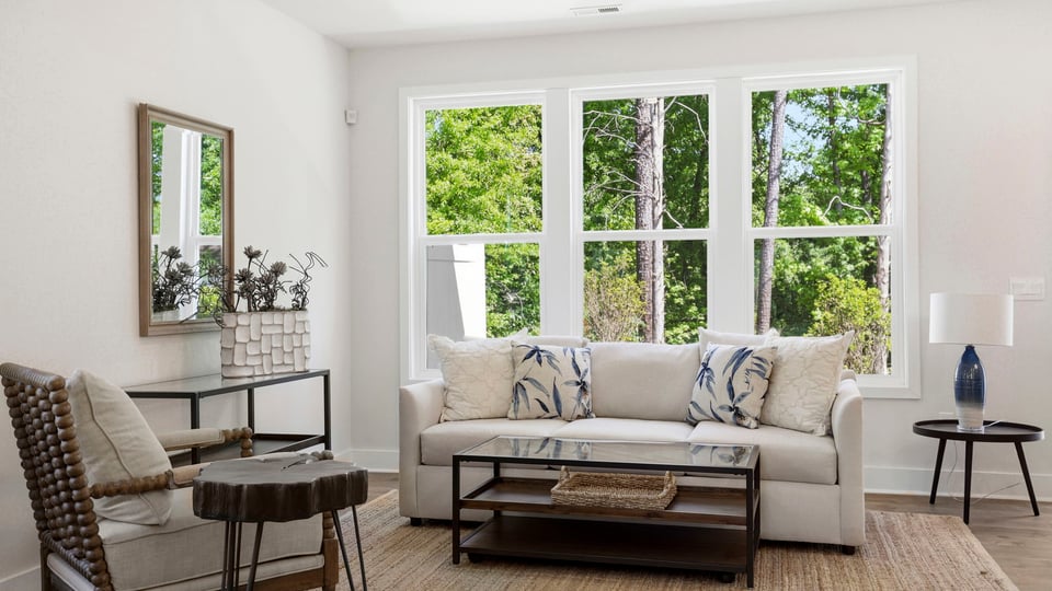 Family room with windows.