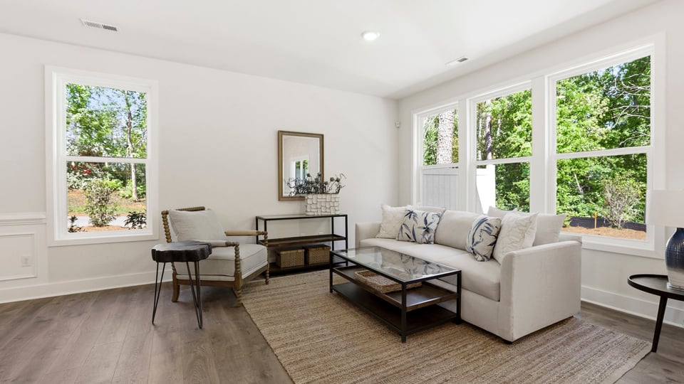 Family room with windows.