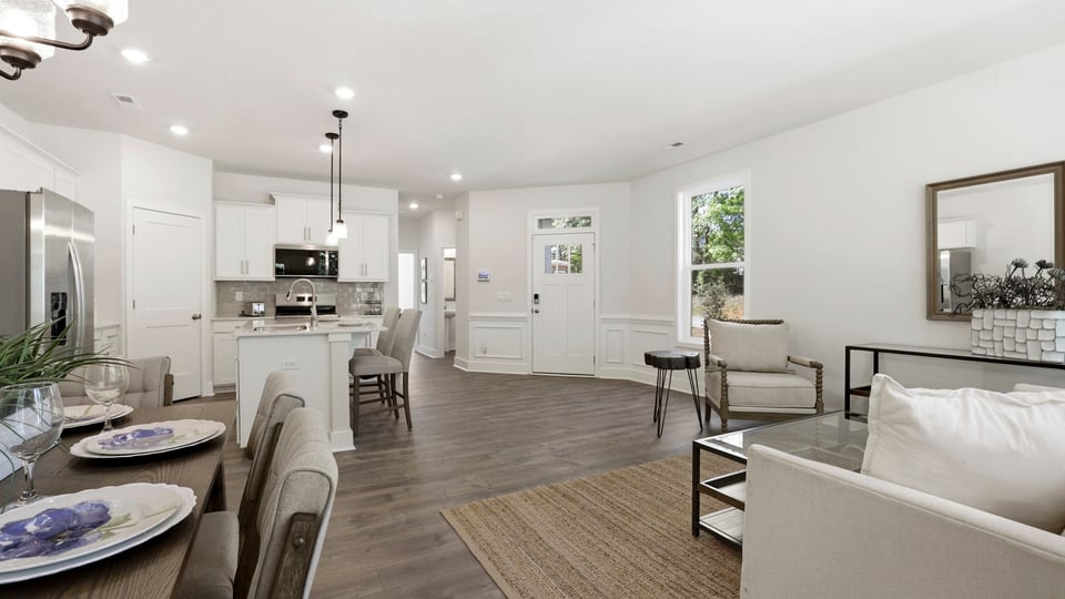 Family room with windows.
