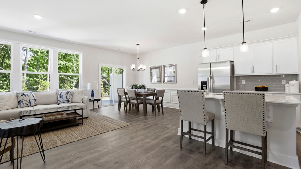 Family room with windows.