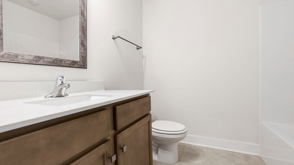 Bathroom with double vanity sink.