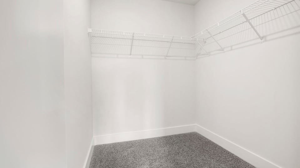 Closet with hanging storage racks.