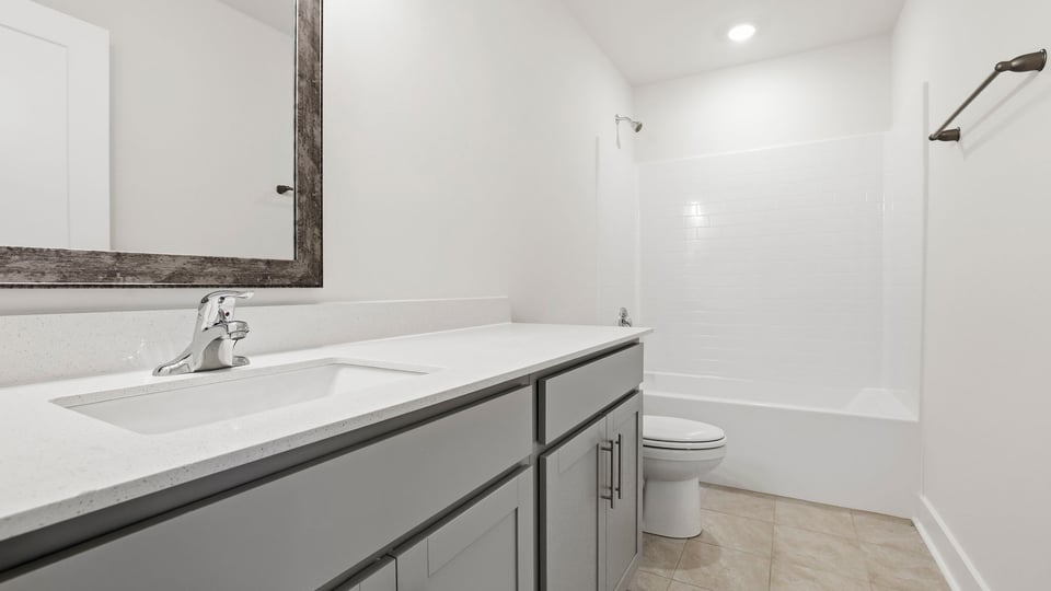 Bathroom with double vanity sink.