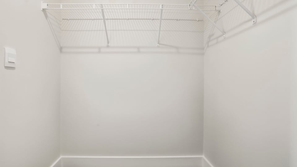 Closet with hanging storage racks.