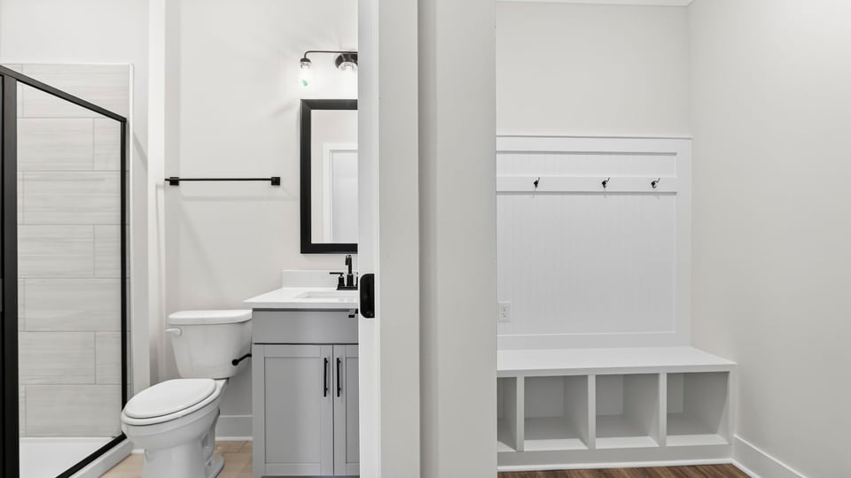 Kitchen with island and cabinets.