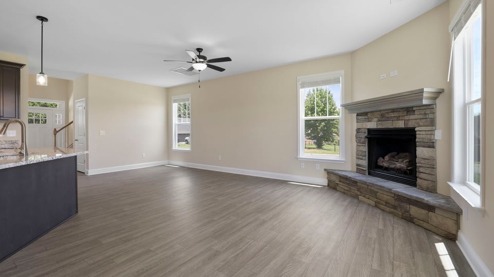 Family room with fireplace.