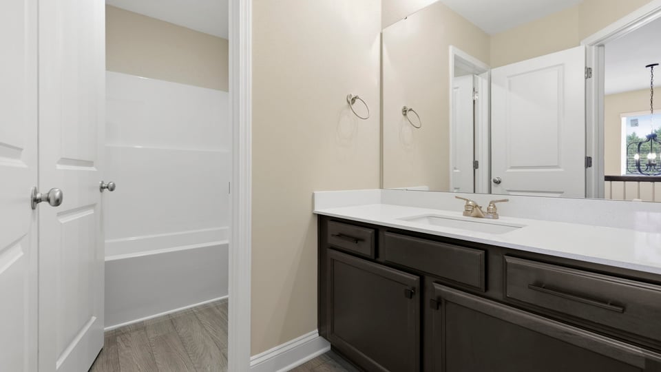 Bathroom with double vanity sink.