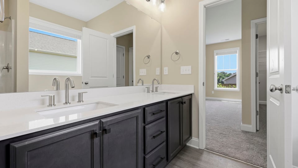 Bathroom with double vanity sink.