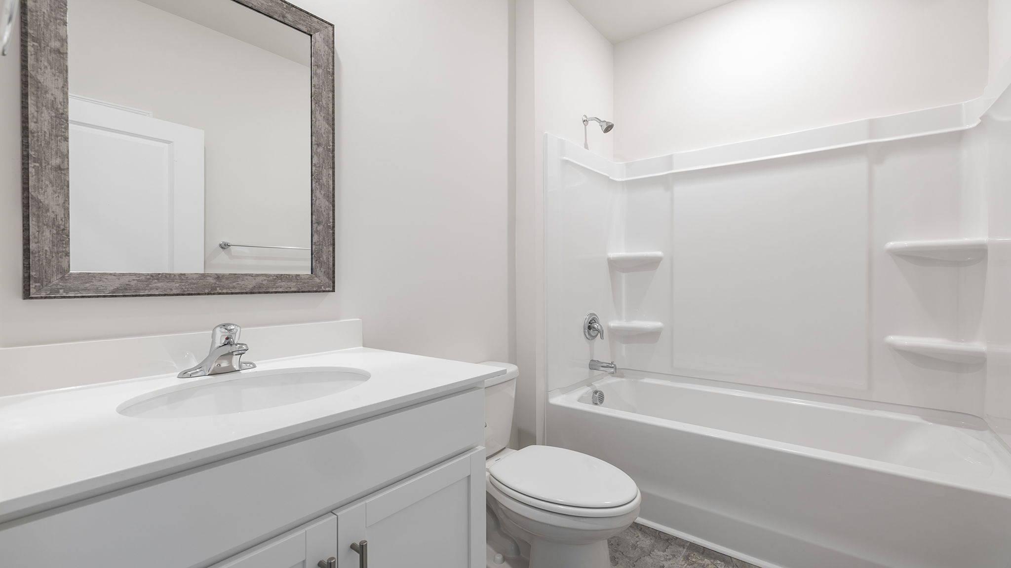 Bathroom with vanity sink.