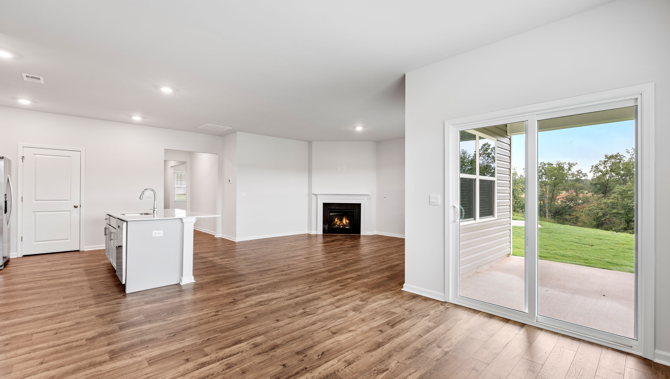 View from dining room toward the kitchen and family room.