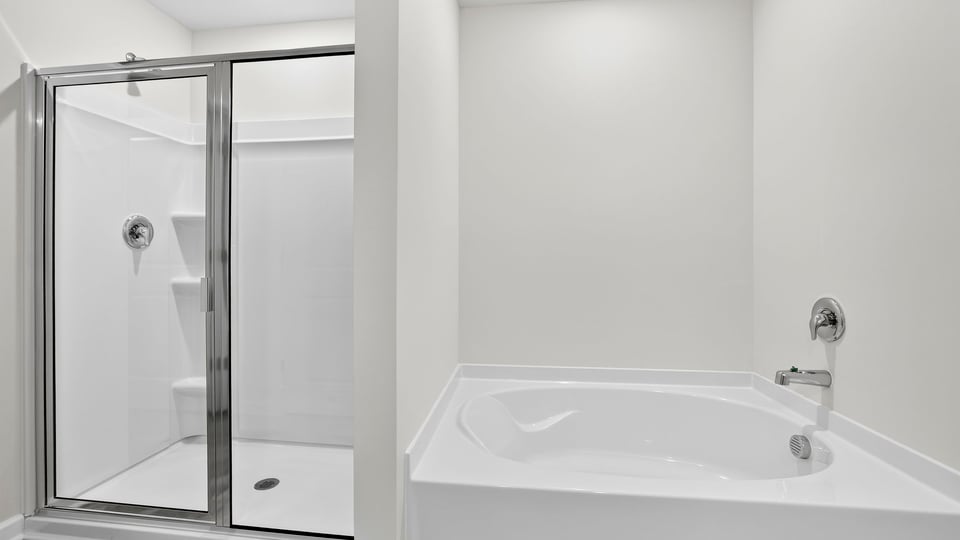 Primary bathroom tub and glass shower