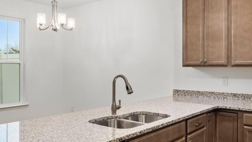 View from island of dining area .