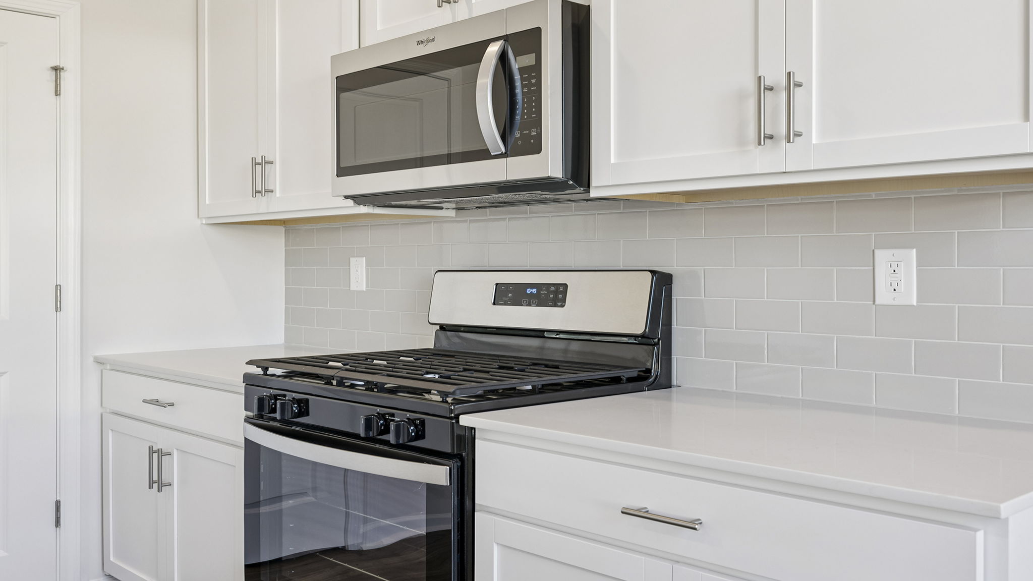 Gas range and built-in microwave.