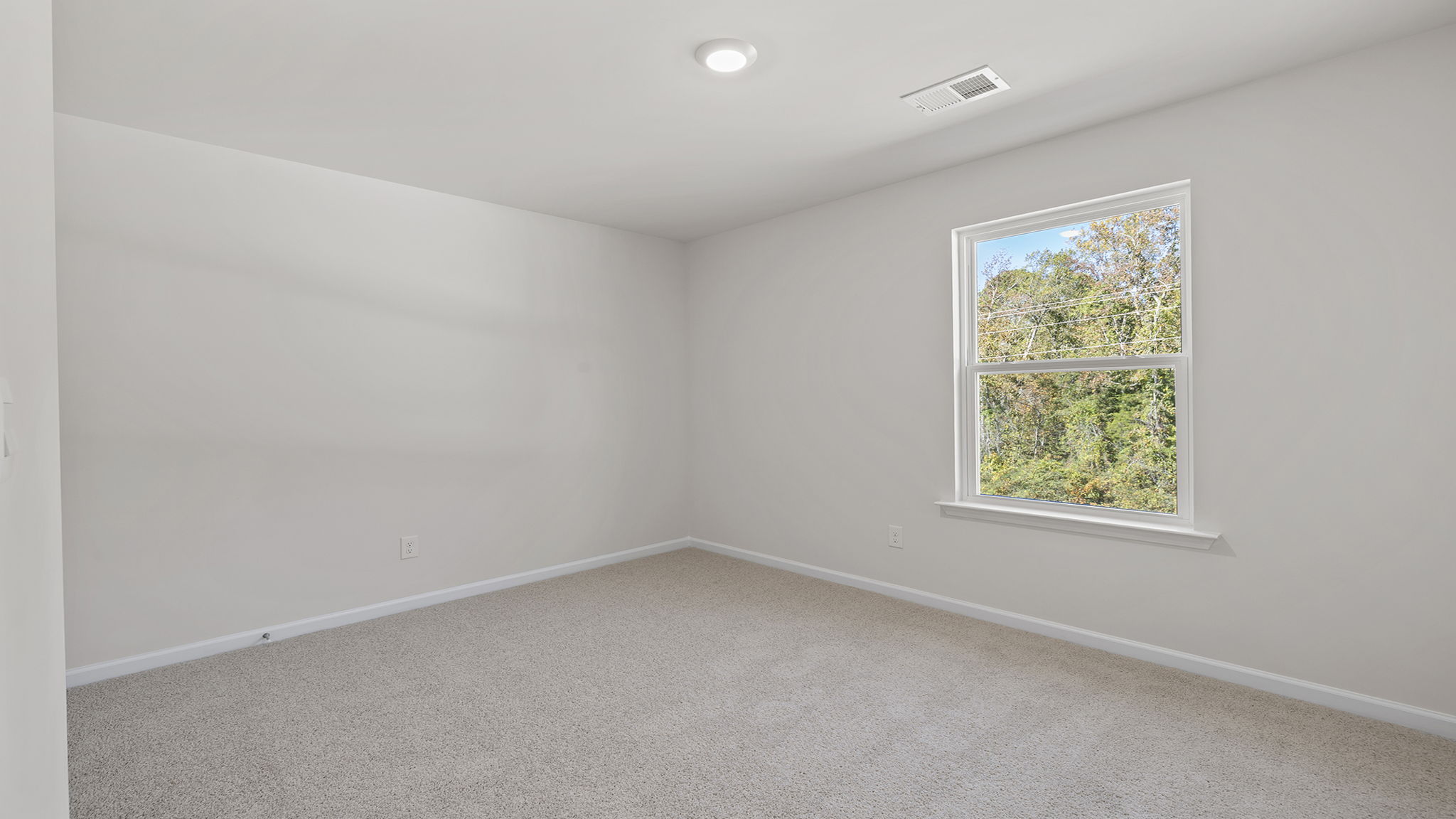 Bedroom with carpet and window.