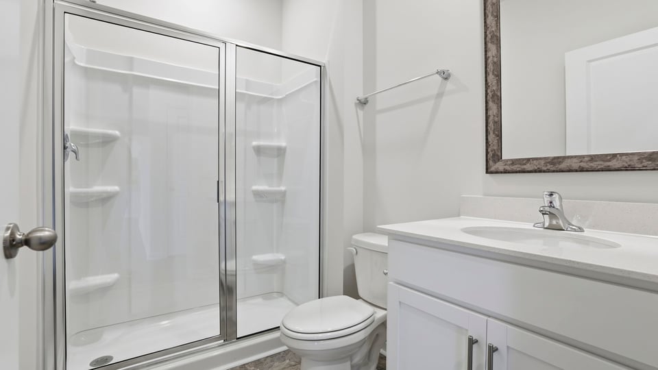 Bathroom with vanity sink.