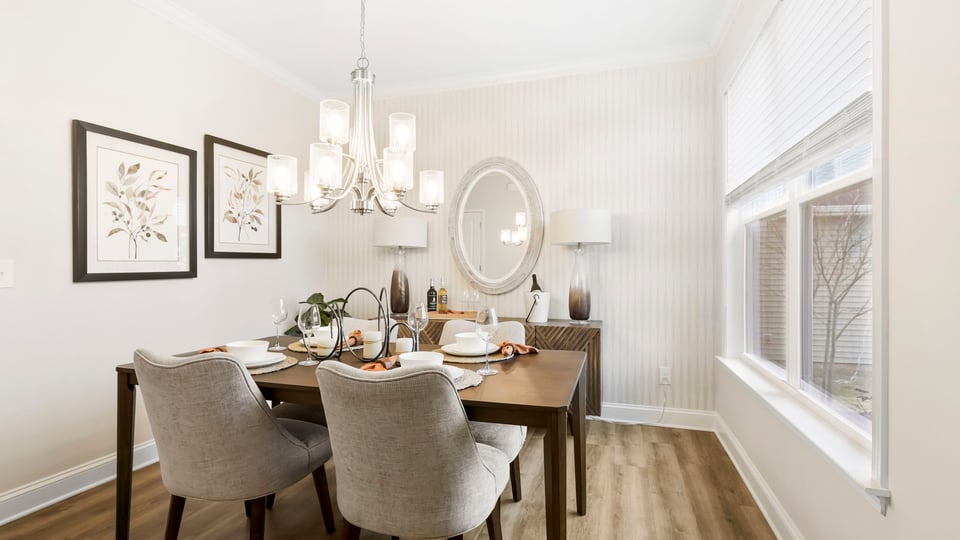 Formal dining room of home.