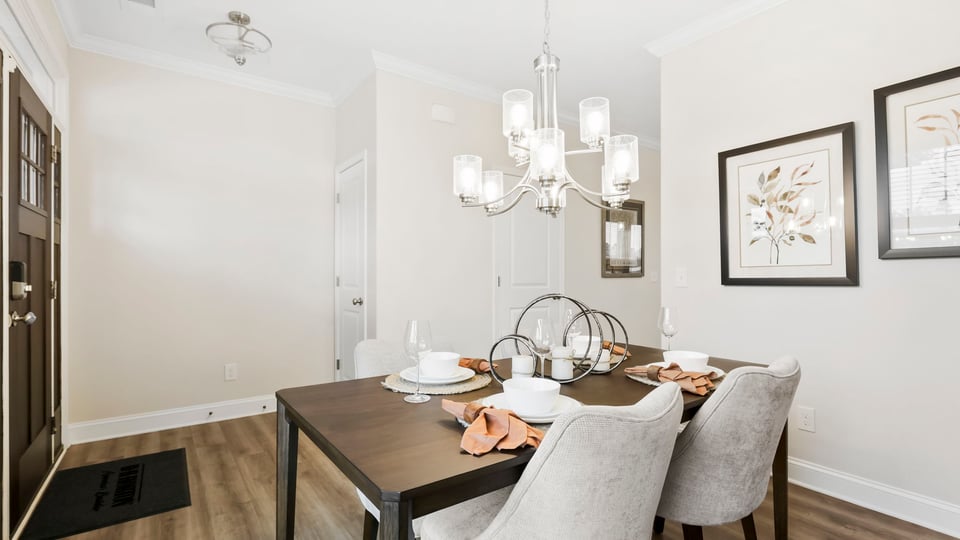 Formal dining room of home.