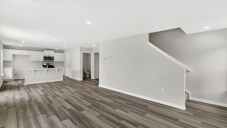 Family room with windows.