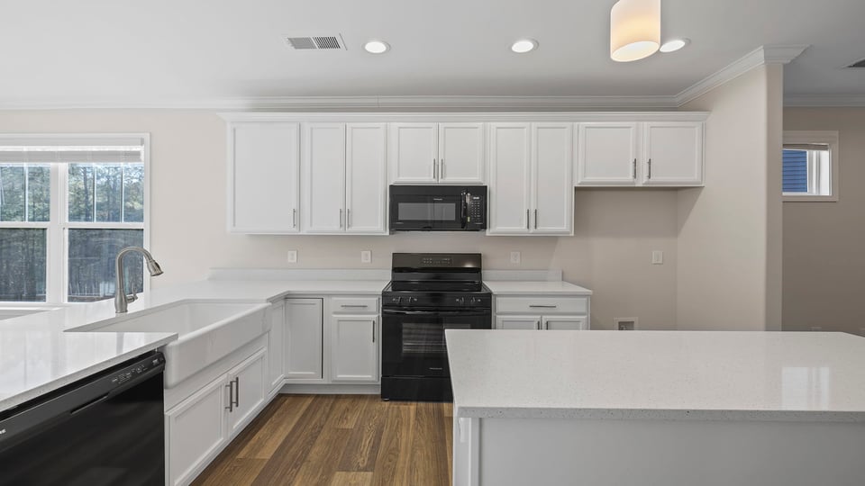 Kitchen island with granite countertops.