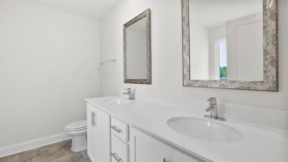 Bathroom with double vanity sink.