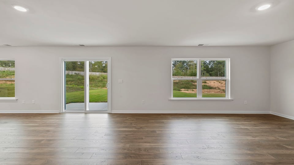 Dining room with windows.